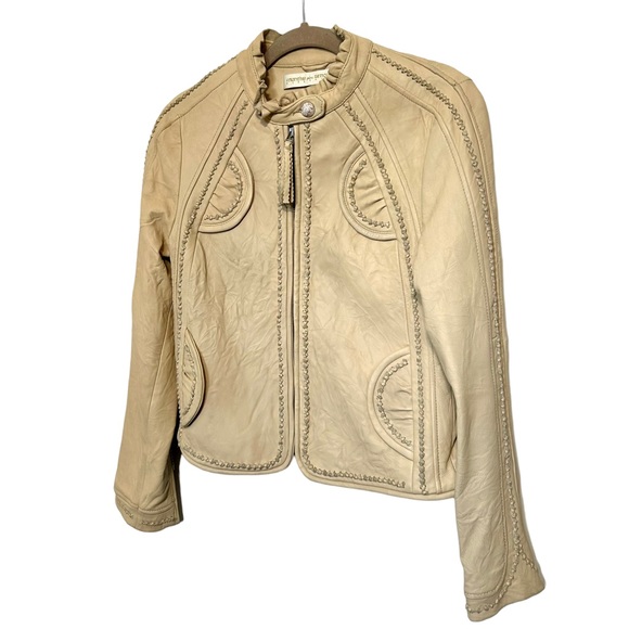 Munthe plus Simonsen Leather Jacket Sz 6 Cream - Picture 2 of 12